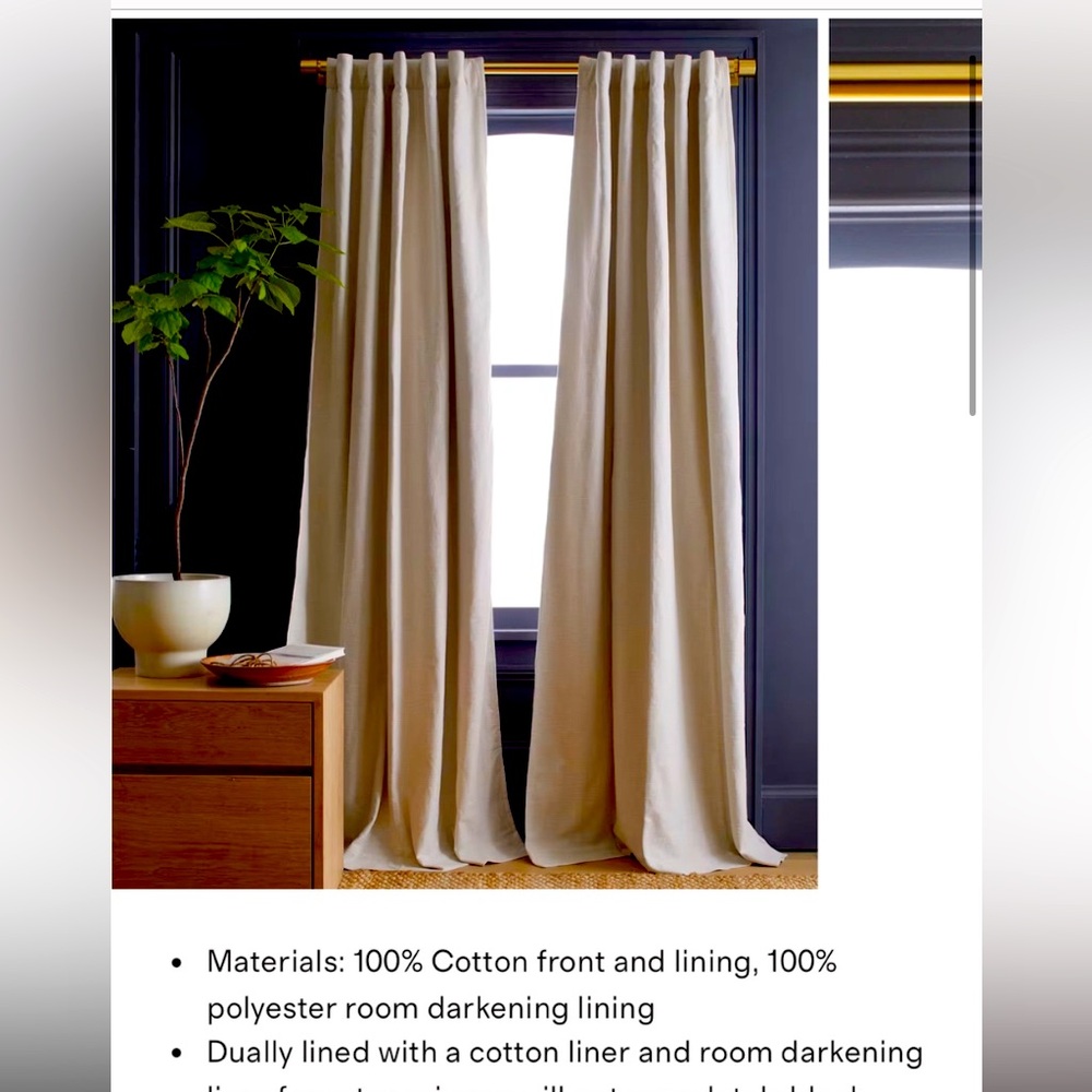 NWOT QUINCE 48x84 Cotton Slub Room Darkening Curtain Natural 8178